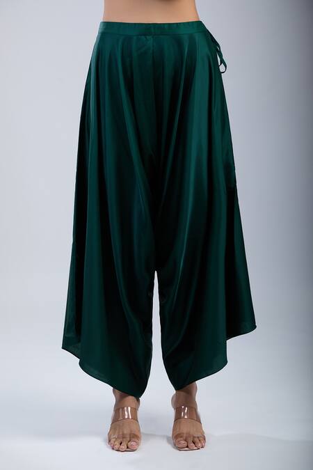 Prisho_Green Cotton Embroidery V-neck V Kaftan And Pant Set _at_Aza_Fashions