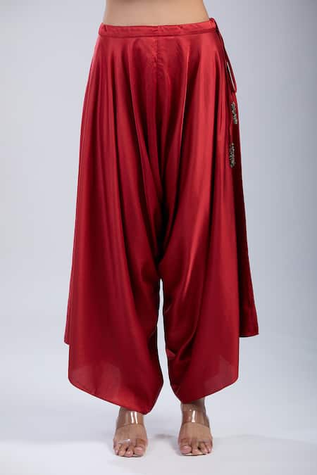 Shop Prisho Red Embroidery V-neck Thread Kaftan And Pant Set Online at Aza Fashions Shop_Prisho_Red Embroidery V-neck Thread Kaftan And Pant Set _Online_at_Aza_Fashions