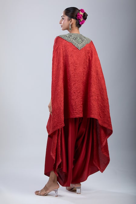 Prisho Red Embroidery V-neck Thread Kaftan And Pant Set Online at Aza Fashions Prisho_Red Embroidery V-neck Thread Kaftan And Pant Set _Online_at_Aza_Fashions