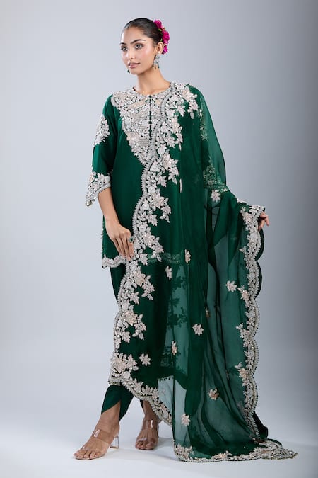Prisho Green Embroidery Round Neck Kurta Set 
