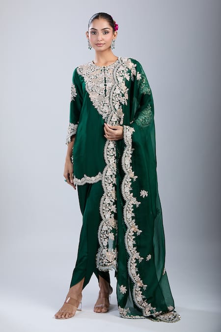 Prisho Green Embroidery Round Neck Kurta Set at Aza Fashions Prisho_Green Embroidery Round Neck Kurta Set _at_Aza_Fashions