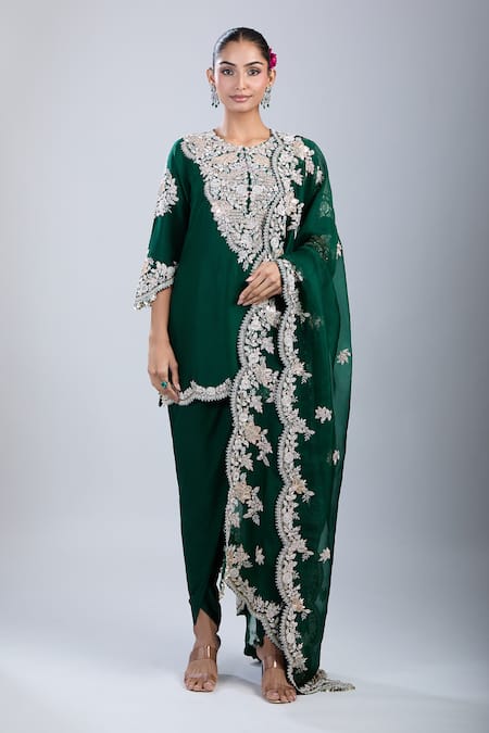 Buy Prisho Green Embroidery Round Neck Kurta Set Buy_Prisho_Green Embroidery Round Neck Kurta Set