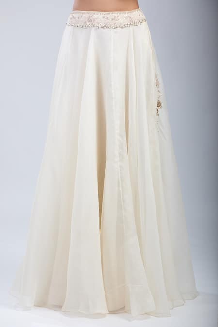 Buy_Prisho_White Pearls, Embroidery Round , Open Resham Skirt Set 