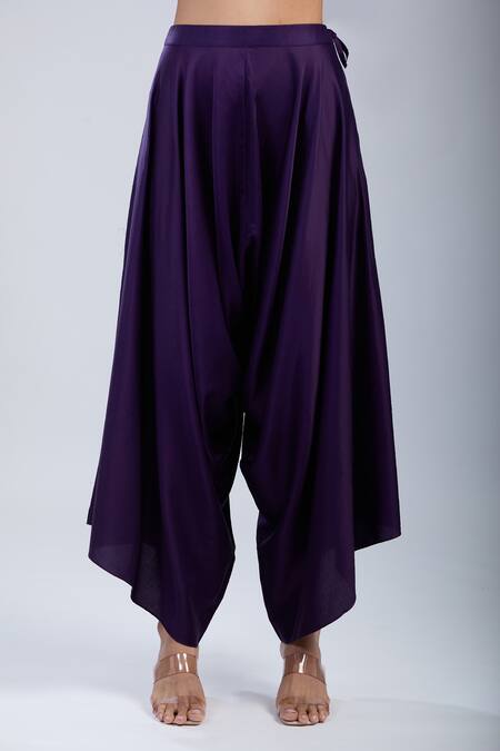 Shop_Prisho_Purple Chiffon Embroidery Round Neck Resham Kaftan Set _Online_at_Aza_Fashions