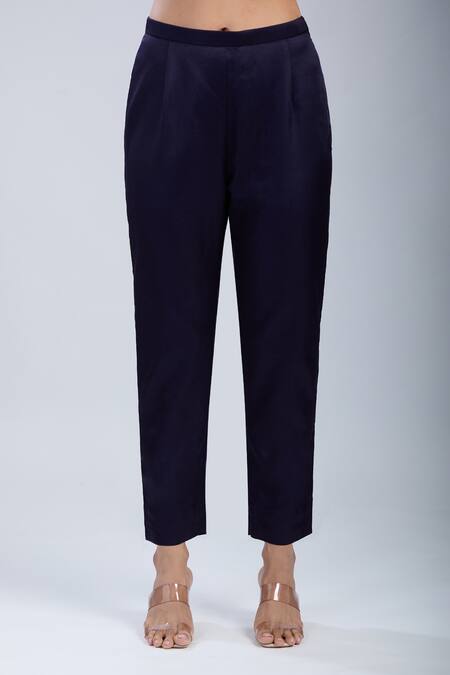 Buy_Prisho_Navy Chiffon Embroidery Round Neck Kurta Set _Online_at_Aza_Fashions