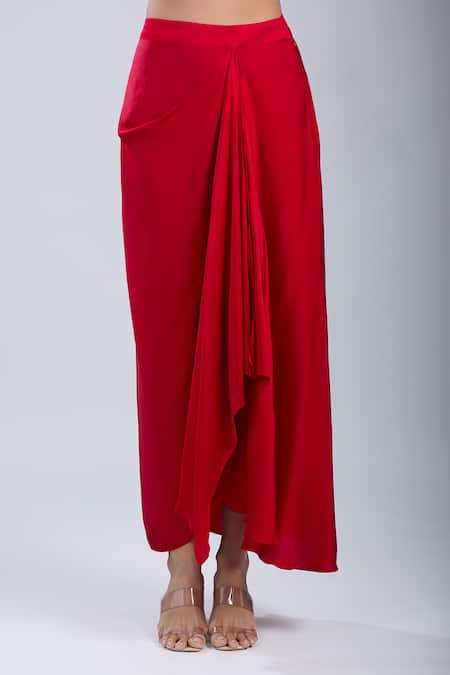 Buy_Prisho_Red Sequins, Embroidery Round , Open Cape Skirt Set 