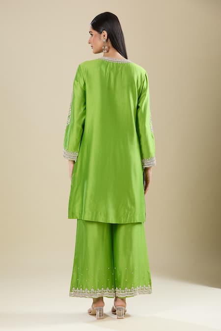 Matsya Lime Green Silk Kurta Pant Set 