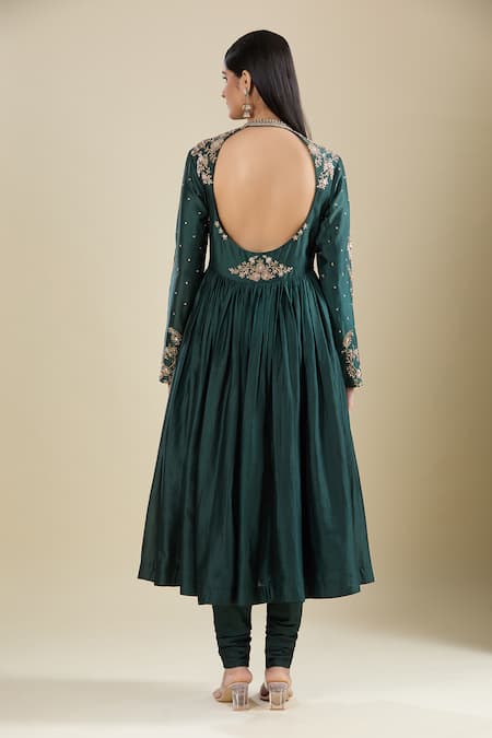 Matsya Bottle Green Anarkali Set 