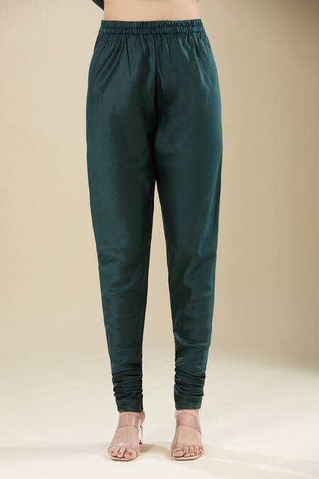 Shop_Matsya_Green Silk Embroidery Split V-neck Bottle Anarkali Set _Online_at_Aza_Fashions