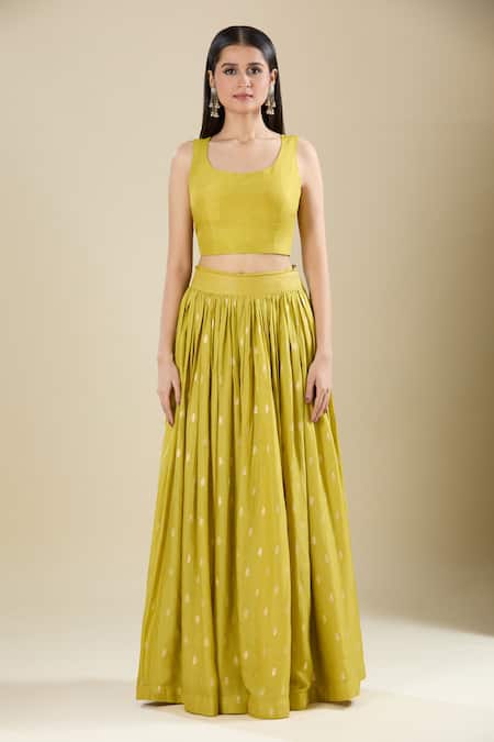 Matsya_Yellow Silk Embroidery Plunge , Round Jacket Skirt Set _Online_at_Aza_Fashions