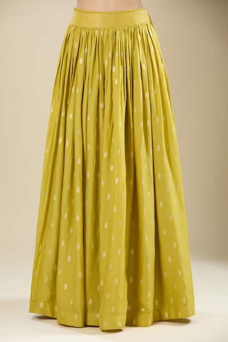 Matsya_Yellow Silk Embroidery Plunge , Round Jacket Skirt Set _at_Aza_Fashions