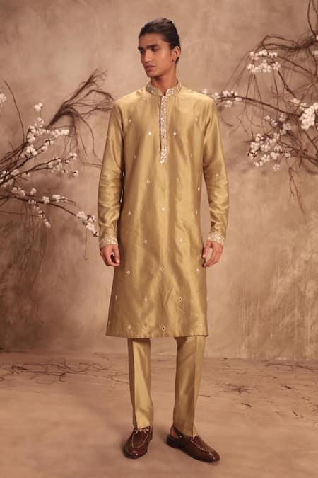 Buy_Label Niti Bothra_Green Chanderi Silk Zari, Mirrors Nazakat Light Work Kurta Set _Online_at_Aza_Fashions