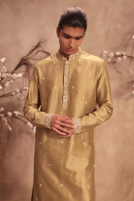 Label Niti Bothra_Green Chanderi Silk Zari, Mirrors Nazakat Light Work Kurta Set _at_Aza_Fashions