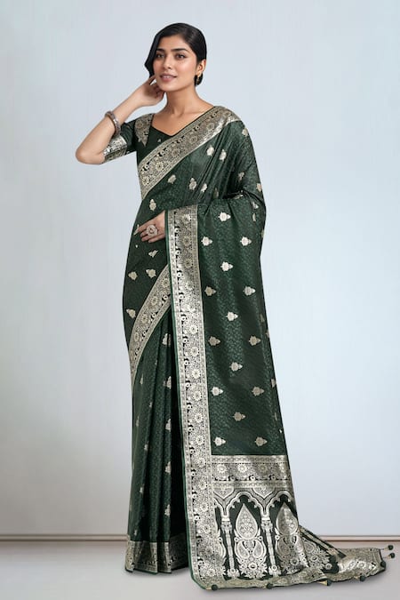 Samyukta Singhania Dark Green Zari Woven Banarasi Saree With Blouse 