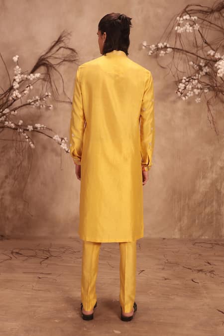 Label Niti Bothra Nazakat Yellow Applique Placket Mirror Work Kurta Set 
