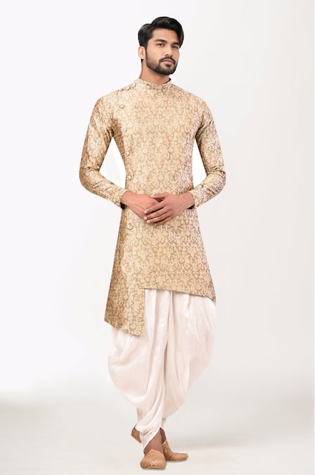 Arihant Rai Sinha Beige Silk, Cotton Embroidery Jacquard Kurta Set