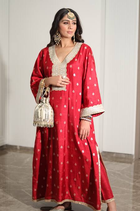 Shop_Bhavna Kumar_Gold Mirrors, Embroidery Embellished Potli_at_Aza_Fashions