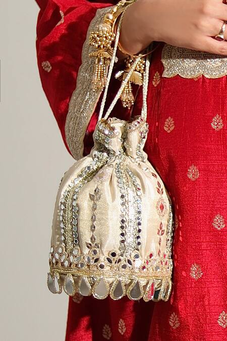 Bhavna Kumar_Gold Mirrors, Embroidery Embellished Potli_Online_at_Aza_Fashions