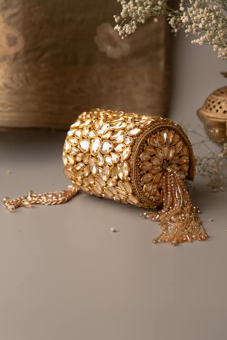 Bhavna Kumar Kundan Embellished Half Round Clutch 