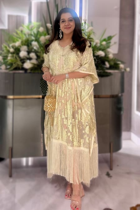 Bhavna Kumar Gold Embroidery Kundan Embellished Half Round Clutch at Aza Fashions Bhavna Kumar_Gold Embroidery Kundan Embellished Half Round Clutch _at_Aza_Fashions