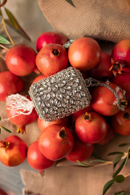 Shop_Bhavna Kumar_Silver Diamonds Kundan Embellished Clutch _Online_at_Aza_Fashions