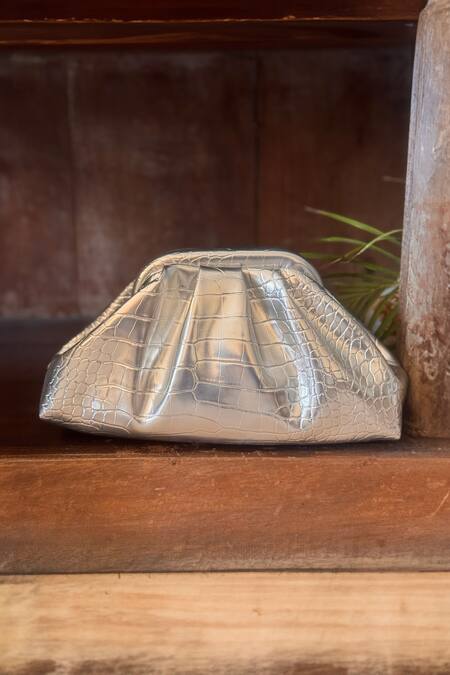 Shop Bhavna Kumar Silver Tassels Textured Puff Bag at Aza Fashions Shop_Bhavna Kumar_Silver Tassels Textured Puff Bag_at_Aza_Fashions