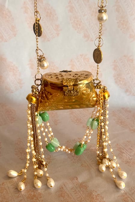 Bhavna Kumar Gold Pearl Tassel Micro Bag 