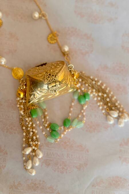 Shop Bhavna Kumar Gold Pearls Tassel Micro Bag Online at Aza Fashions Shop_Bhavna Kumar_Gold Pearls Tassel Micro Bag _Online_at_Aza_Fashions