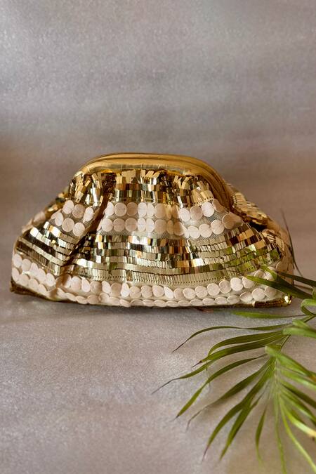 Bhavna Kumar Beige Sequins Gold Crescent Moon Clutch