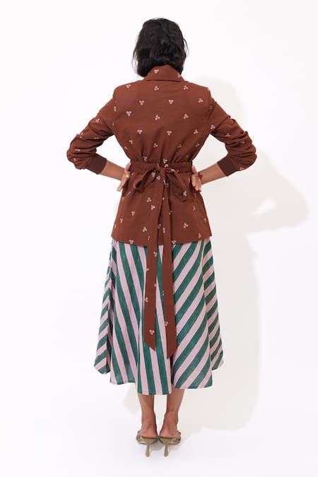 Aapro Wisteria Hand Block Printed Dress & Blazer Set 