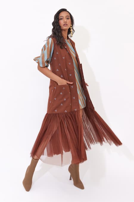 Aapro_Brown Cotton Multi Colour And Dress _Online_at_Aza_Fashions