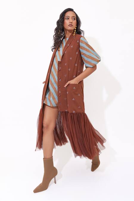 Buy_Aapro_Brown Cotton Multi Colour And Dress _Online_at_Aza_Fashions