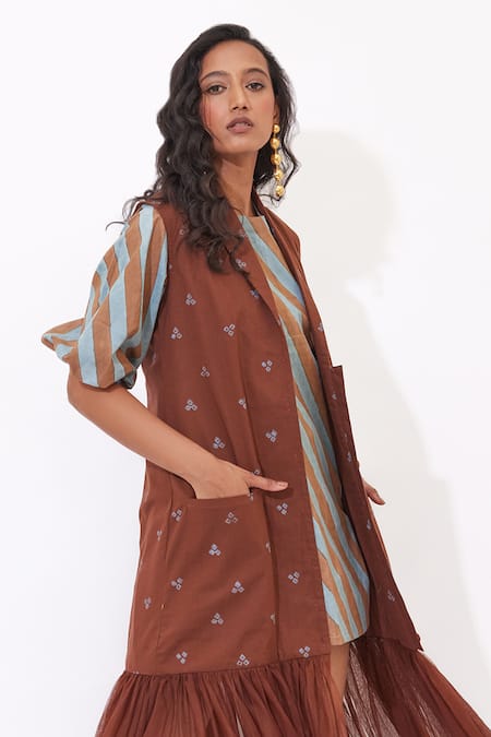 Shop_Aapro_Brown Cotton Multi Colour And Dress _Online_at_Aza_Fashions