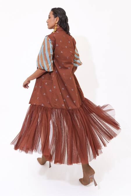 Aapro_Brown Cotton Multi Colour And Dress _at_Aza_Fashions