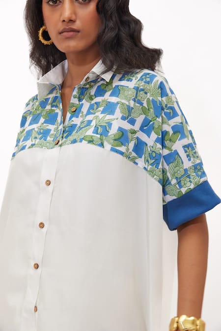 Aapro_Blue Cotton Embroidery Collared Liora Multi Colour Kaftan And Pant Set _Online_at_Aza_Fashions