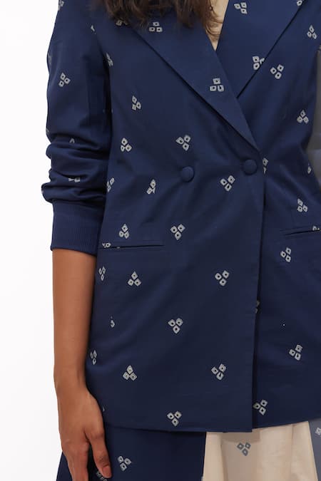 Aapro_Navy Cotton Embroidery Boat Astrid Multi Colour Hand Block Printed Skirt Set _Online_at_Aza_Fashions