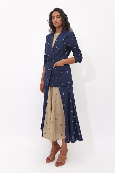 Buy_Aapro_Navy Cotton Embroidery Boat Astrid Multi Colour Hand Block Printed Skirt Set _Online_at_Aza_Fashions