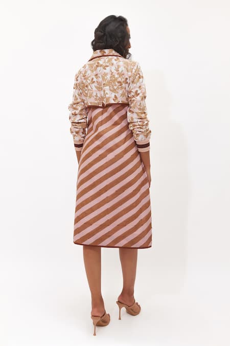 Aapro Siora Multi Colour Trench Coat & Slip Dress Set 