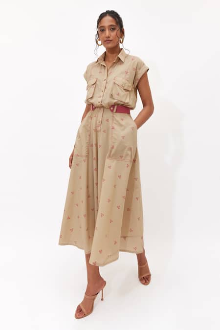Aapro Cotton Collared Sahara Multi Colour Hand Block Printed Dress 