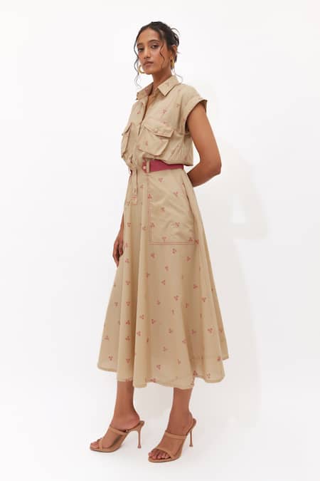 Aapro_Cotton Collared Sahara Multi Colour Hand Block Printed Dress _Online_at_Aza_Fashions