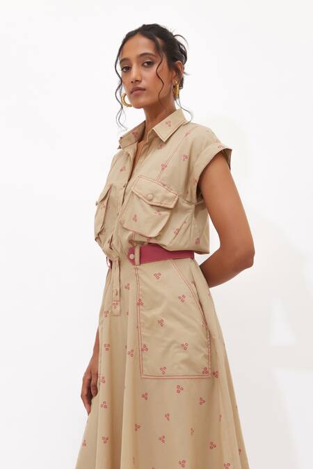 Buy_Aapro_Cotton Collared Sahara Multi Colour Hand Block Printed Dress _Online_at_Aza_Fashions