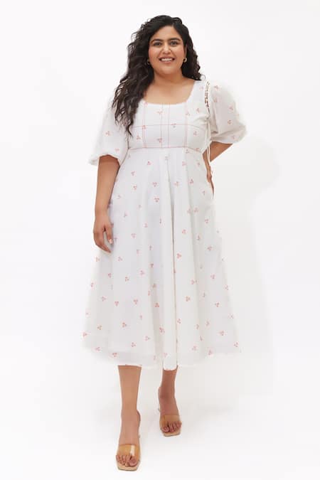 Shop_Aapro_White Cotton Square Neck Aralyn Multi Colour Fit And Flare Dress _Online_at_Aza_Fashions