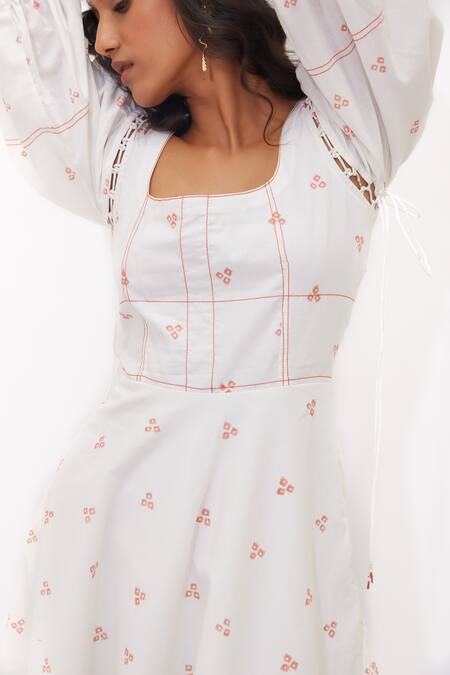 Aapro_White Cotton Square Neck Aralyn Multi Colour Fit And Flare Dress _at_Aza_Fashions