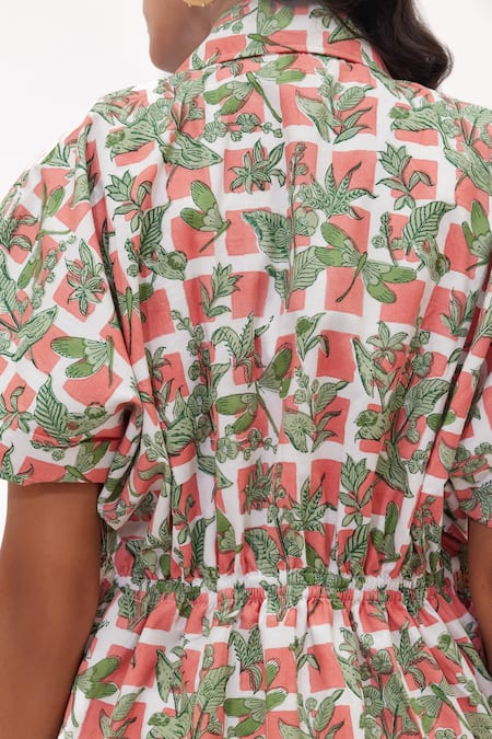 Shop_Aapro_White Cotton Embroidery Round Neck, Mariposa Multi Colour Dress And Kaftan Set _Online_at_Aza_Fashions