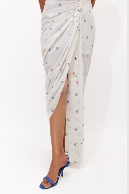 Shop_Aapro_White Cotton One Shoulder Freya Draped Dress _Online_at_Aza_Fashions