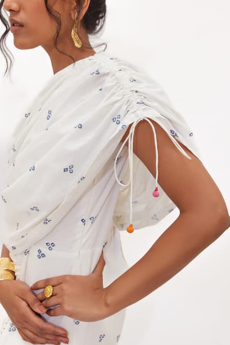 Aapro_White Cotton One Shoulder Freya Draped Dress _at_Aza_Fashions