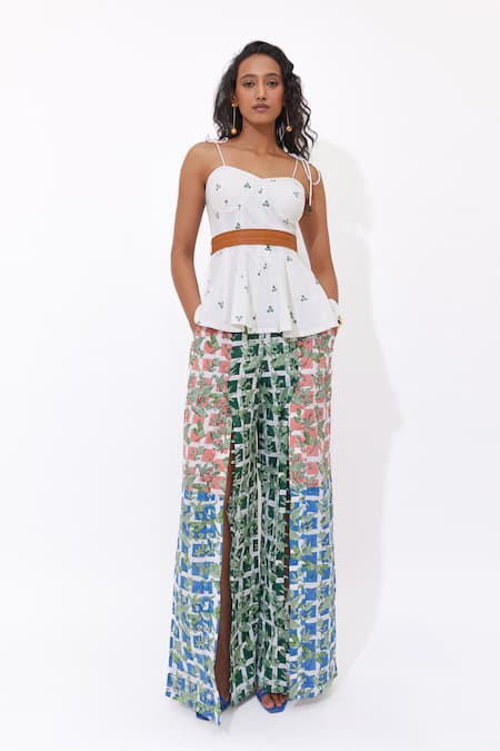 Aapro_Pink Cotton Siara Multi Coloured Block Printed Pant Set _at_Aza_Fashions