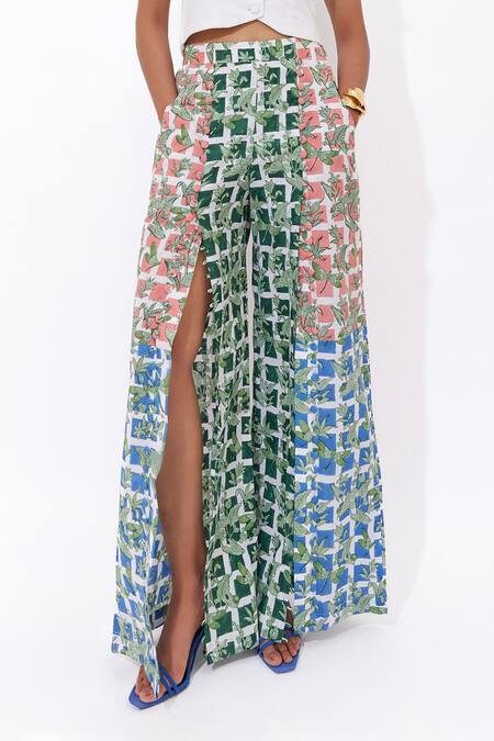 Shop_Aapro_White Cotton V-neck Mariselle Multi Colour Block Printed Pant Set _Online_at_Aza_Fashions