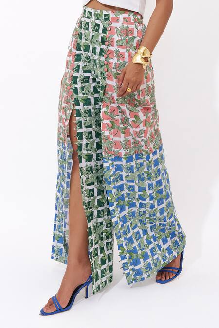 Aapro_White Cotton V-neck Mariselle Multi Colour Block Printed Pant Set _at_Aza_Fashions