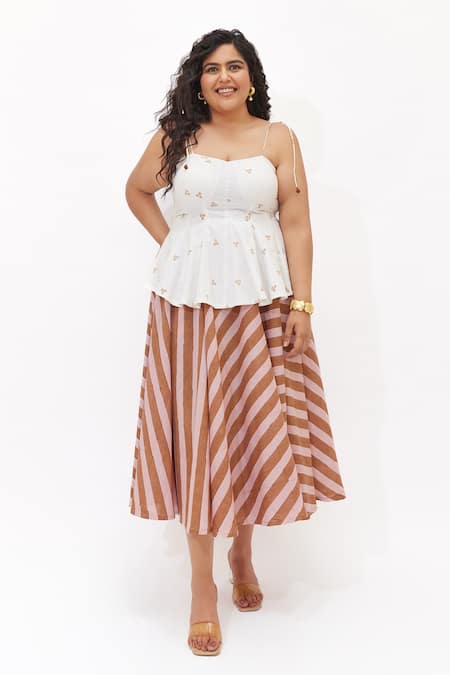 Aapro_White Cotton Terra Multi Colour Peplum Top And Skirt Set _Online_at_Aza_Fashions